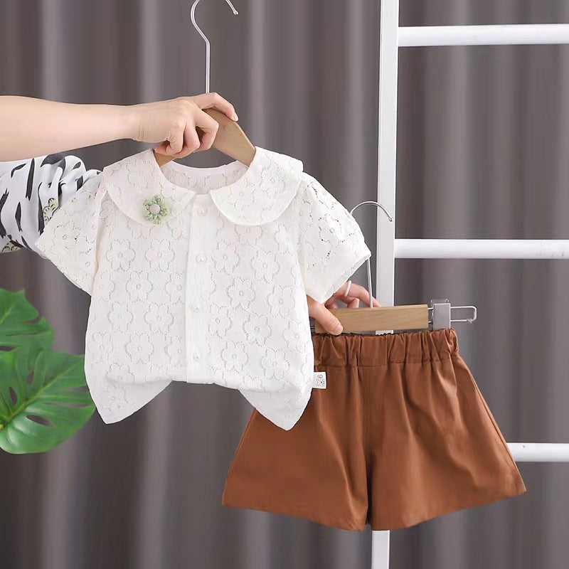 White Eyelet top with Wide shorts set