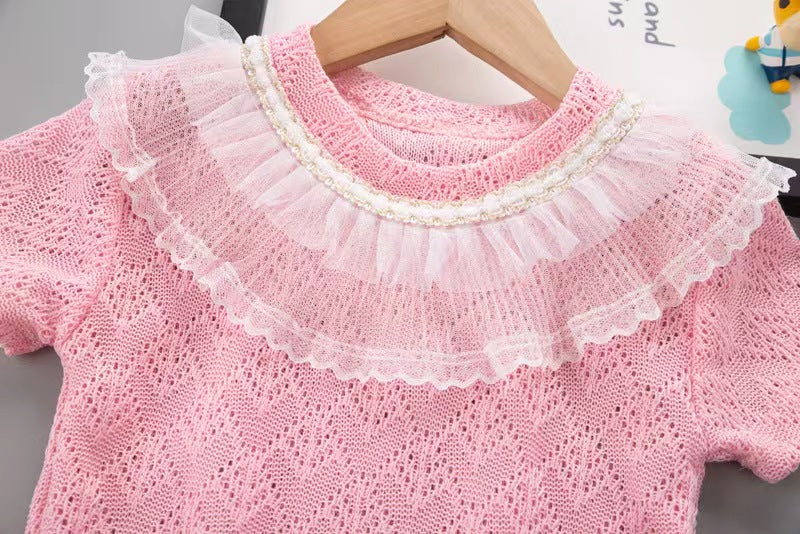 Eyelet Lace neckline Denim Set