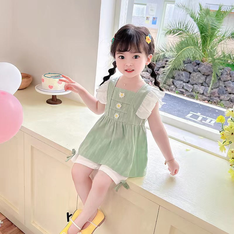 Ruffle dress with white shorts