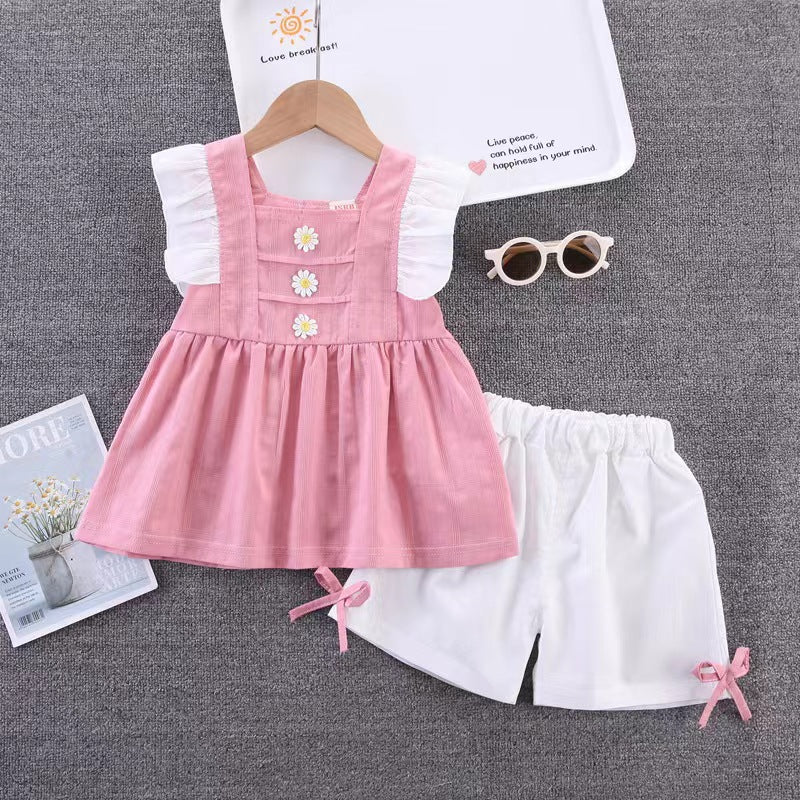 Ruffle dress with white shorts