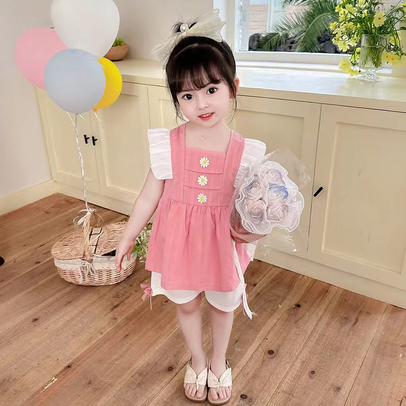 Ruffle dress with white shorts