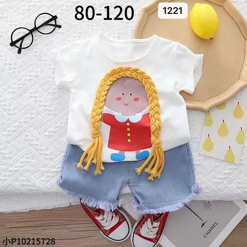 Braided hair Denim Shorts Set
