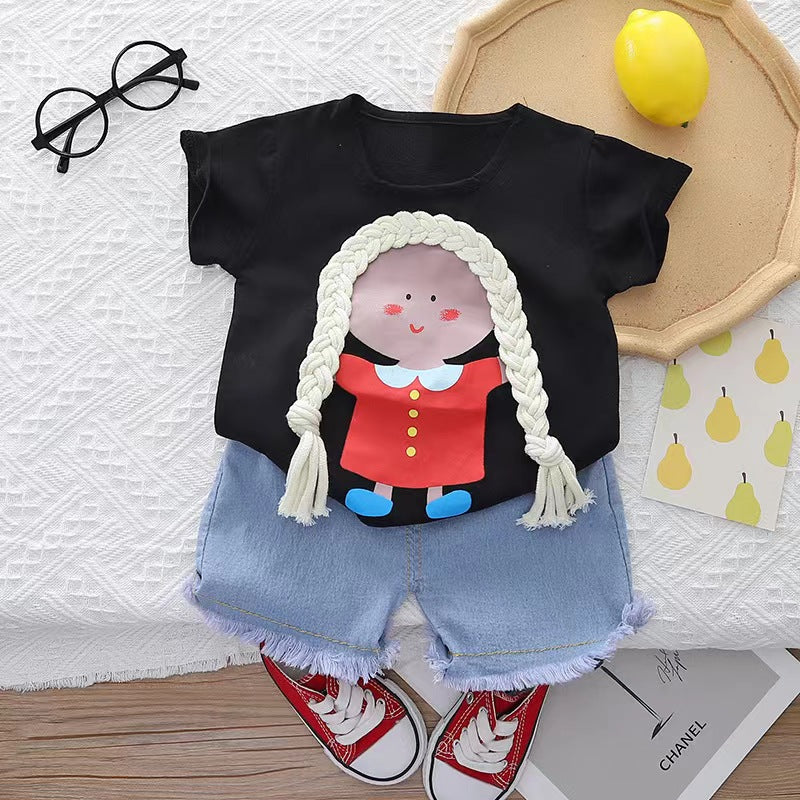 Braided hair Denim Shorts Set