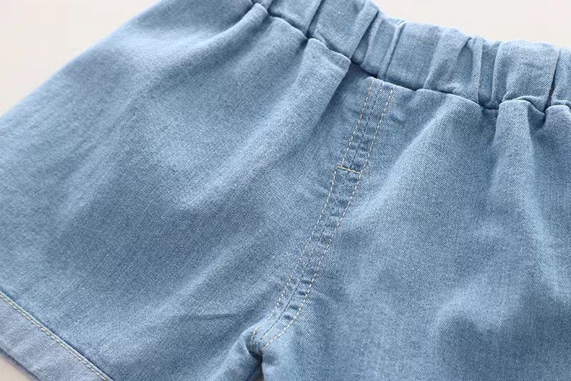 Polka Dot Denim Shorts Set