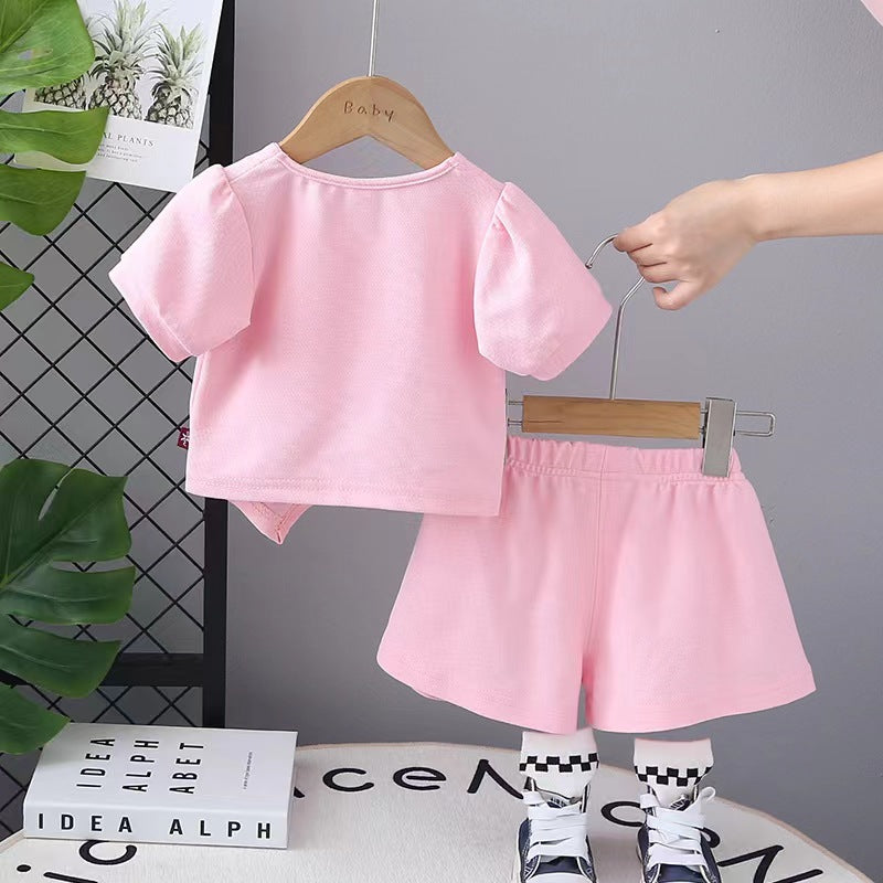 Flower Buttons Shorts Set