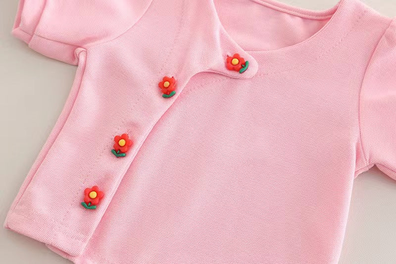 Flower Buttons Shorts Set