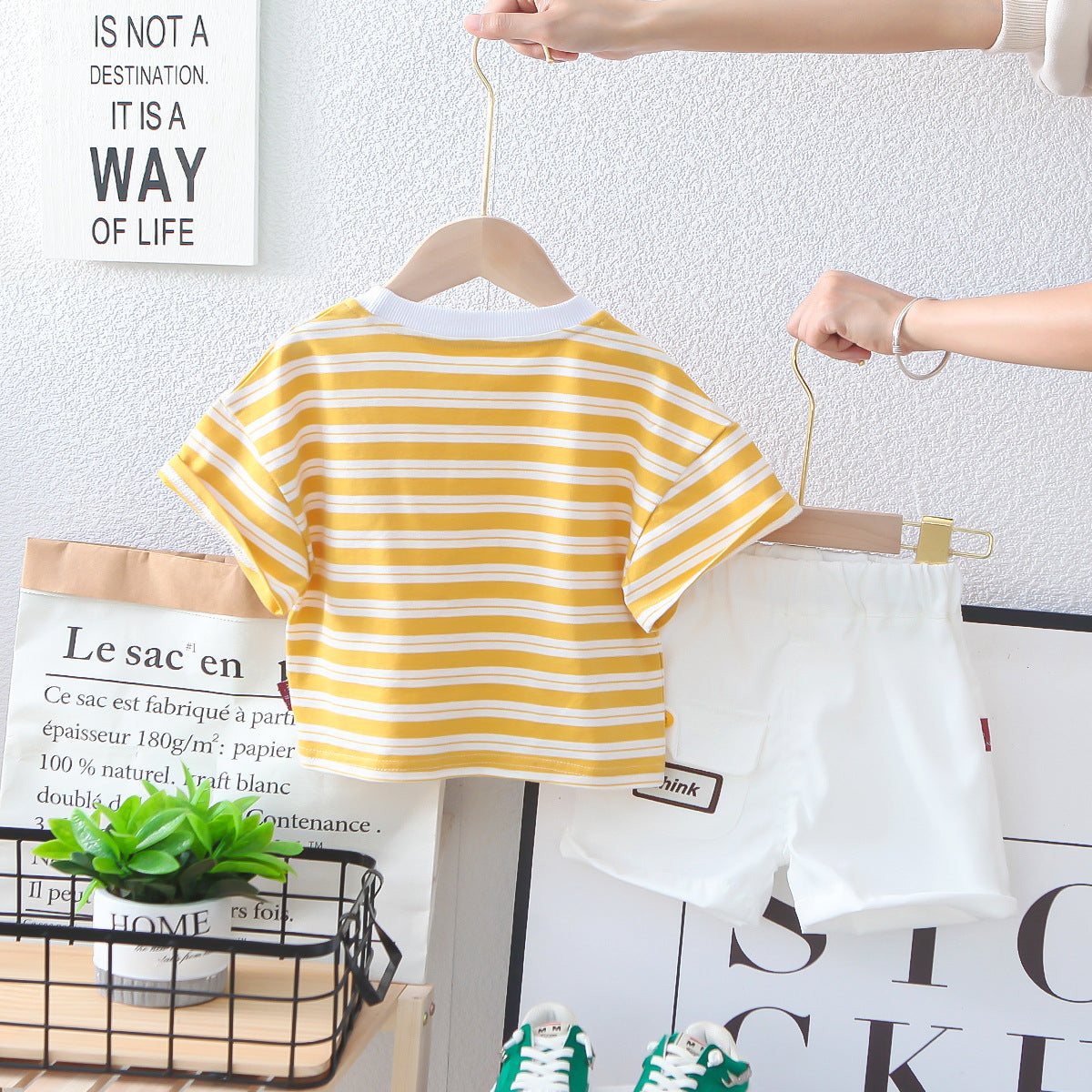 Stripped Tshirt Shorts Set