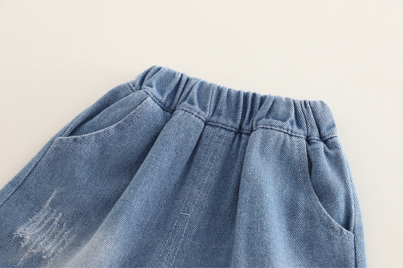 Stripped Denim Shorts Set