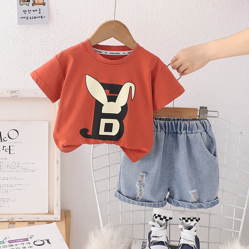 Tshirt Denim Shorts Set