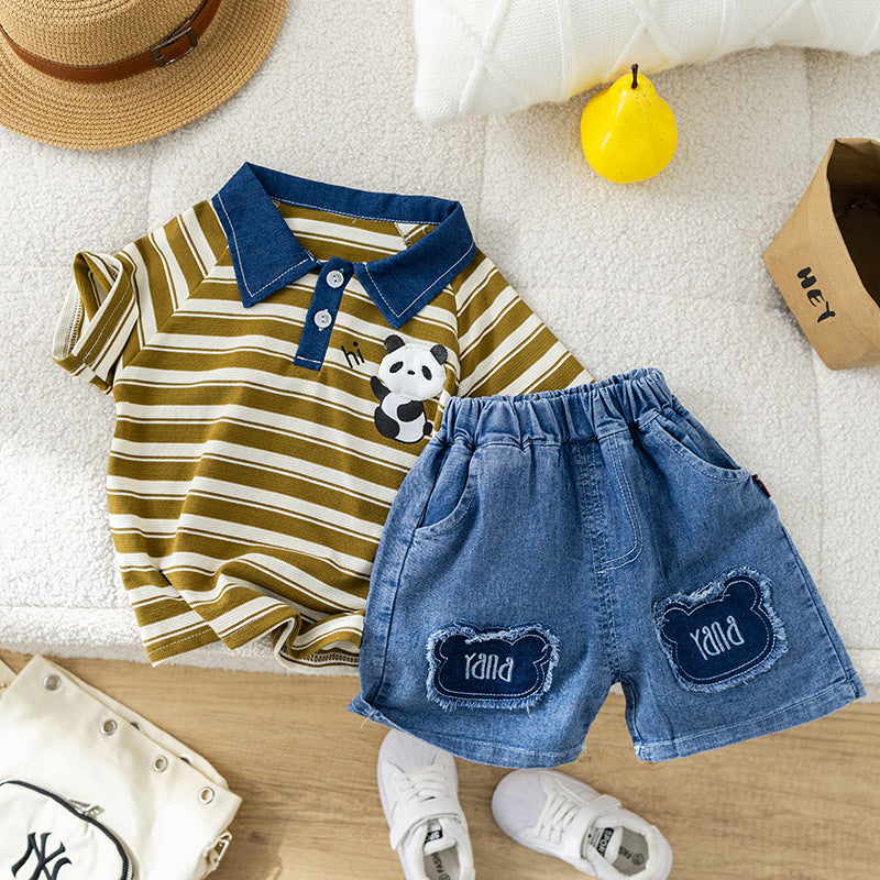 Panda Denim Shorts Set
