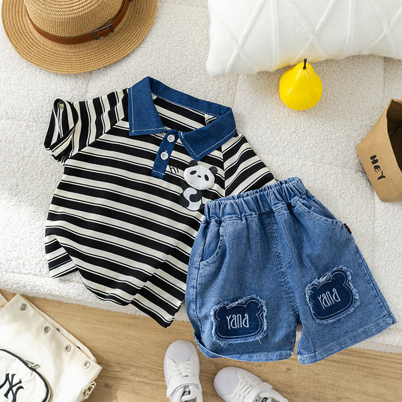 Panda Denim Shorts Set