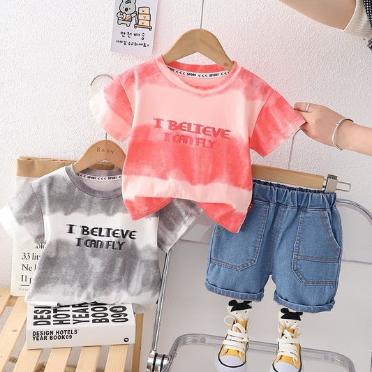 Tie-Dye Denim Shorts Set