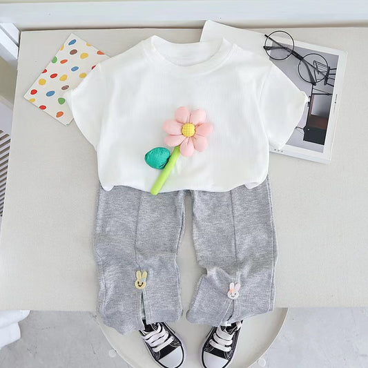 3D Flower with Ribbed Pants set