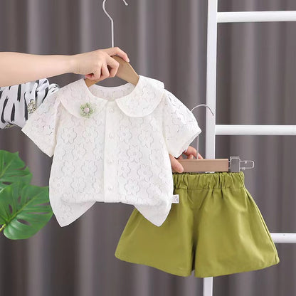 White Eyelet top with Wide shorts set
