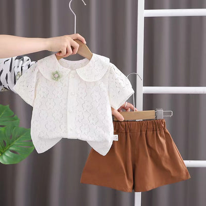 White Eyelet top with Wide shorts set