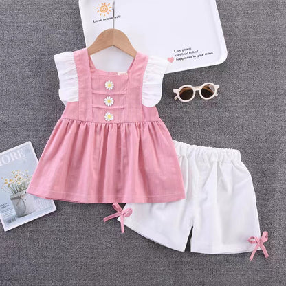 Ruffle dress with white shorts