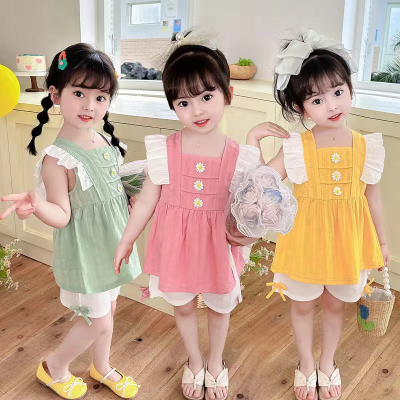 Ruffle dress with white shorts