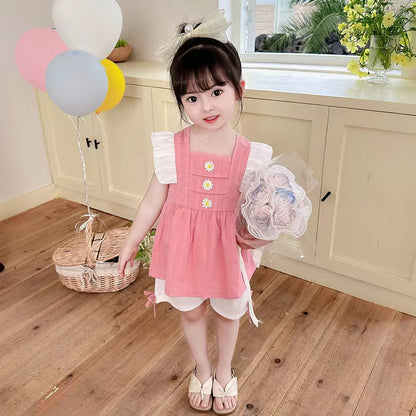 Ruffle dress with white shorts