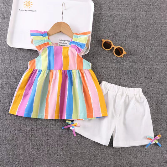 Angel Multicolor White Shorts Set