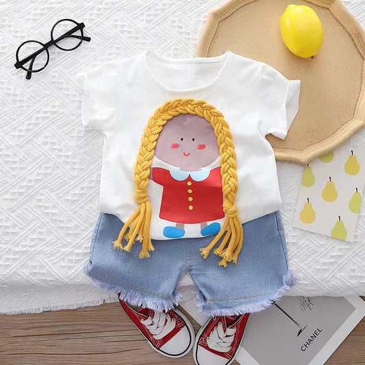 Braided hair Denim Shorts Set