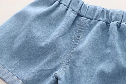 Polka Dot Denim Shorts Set