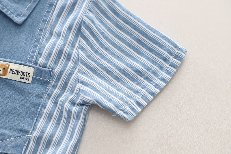 Stripped Denim Shorts Set