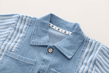 Stripped Denim Shorts Set