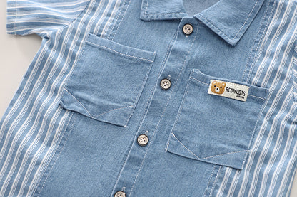 Stripped Denim Shorts Set