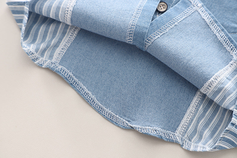 Stripped Denim Shorts Set