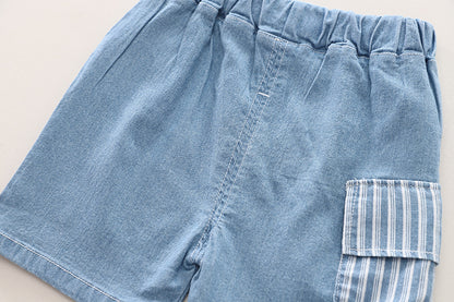 Stripped Denim Shorts Set