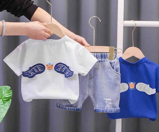 Angel Bear Denim Shorts Set