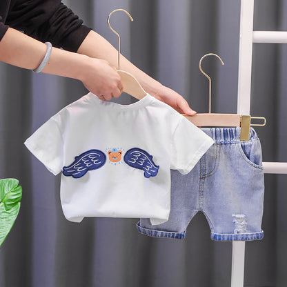 Angel Bear Denim Shorts Set