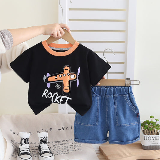 Space Rocket Denim Shorts Set