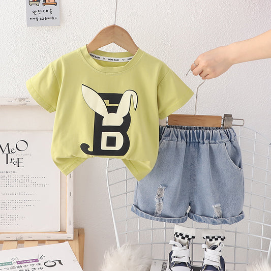Tshirt Denim Shorts Set