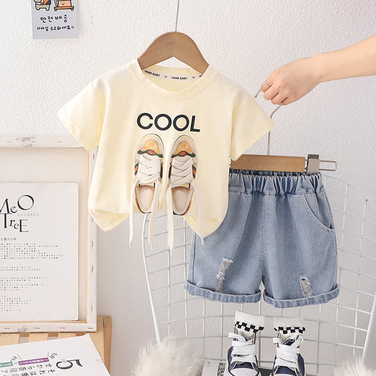 Shoes Denim Shorts Set
