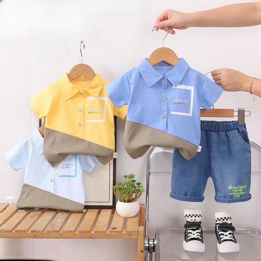 Color blocked Shirts with denim shorts