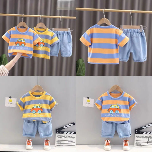 Stripped T-Shirt Shorts Set