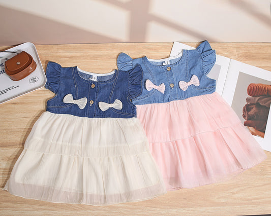 Denim Bow Tulle Dress