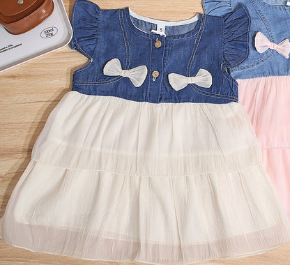 Denim Bow Tulle Dress
