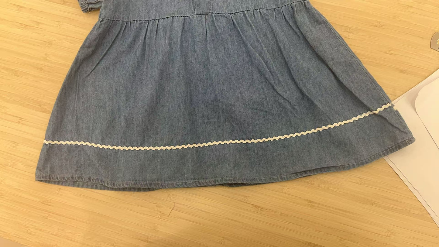 V Collared Denim Dress