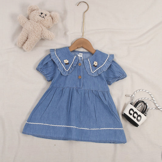 V Collared Denim Dress
