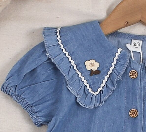 V Collared Denim Dress