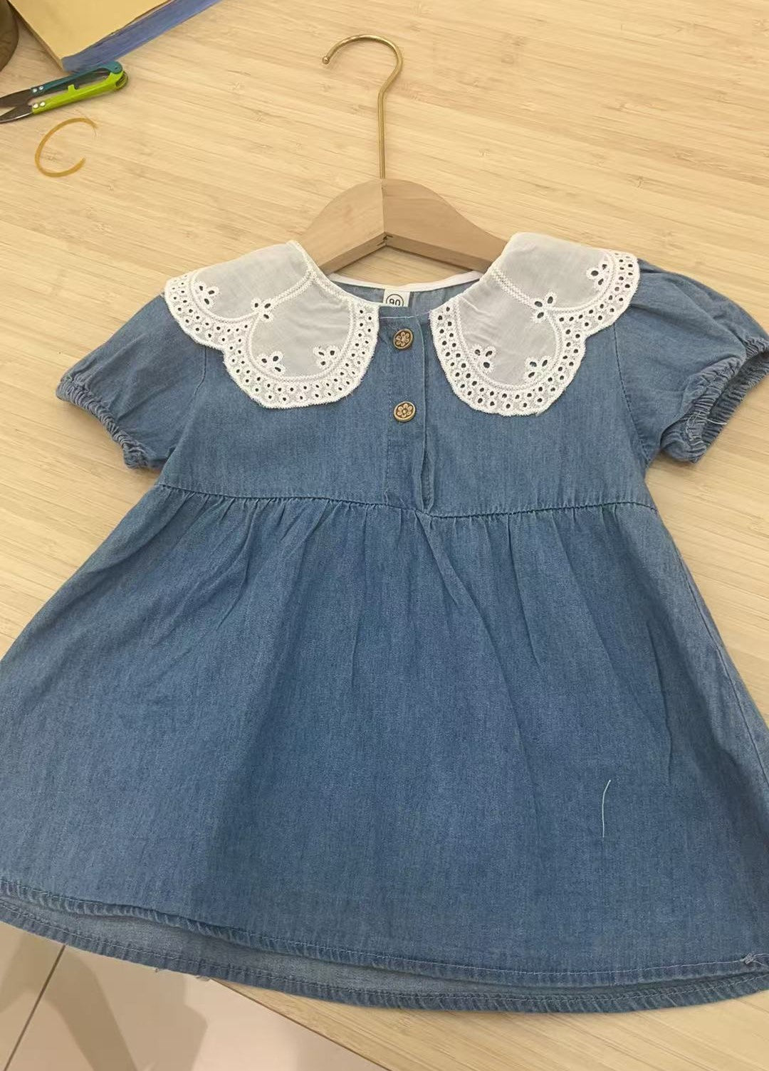 Eyelet Collared Denim Dress