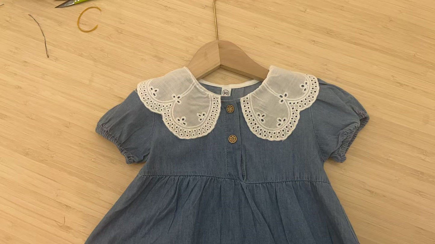 Eyelet Collared Denim Dress