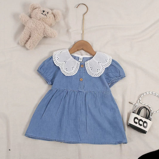 Eyelet Collared Denim Dress