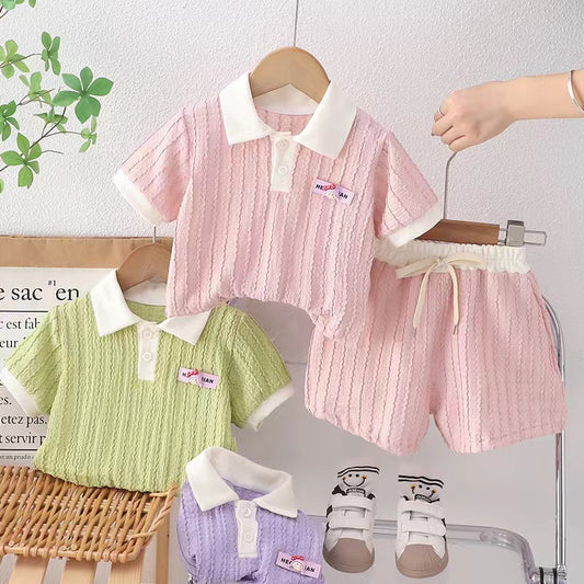 Stripped Polo Top Shorts sets